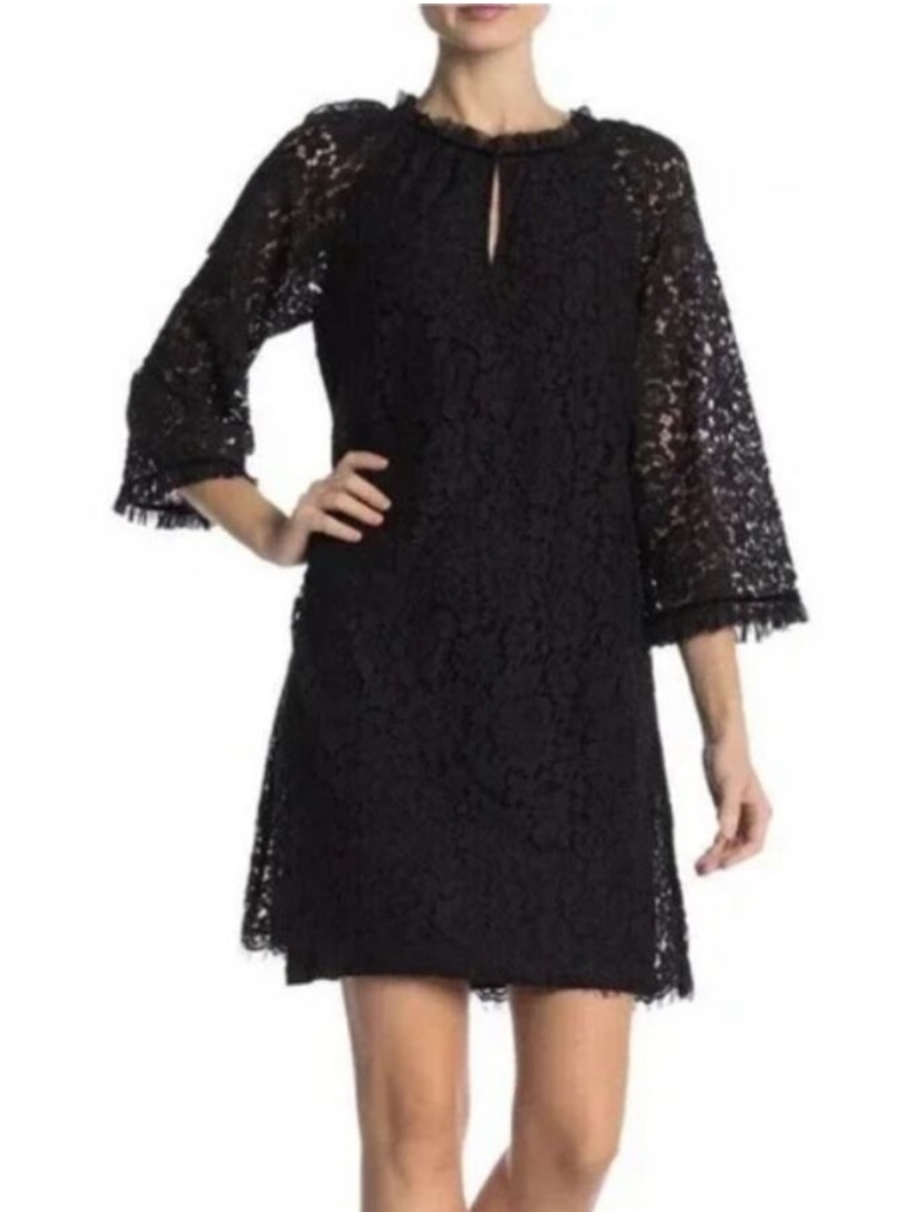 Velvet By Graham & Spencer Julienne Lace Dress 3/4 Bell Sleeve Black NWT XS